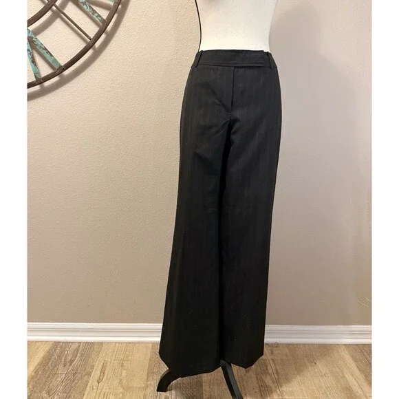 Ann Taylor Pants 6 Black Pinstripe Signature Fit Wool Blend Lined EUC - Picture 1 of 5